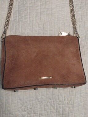 Rebecca Minkoff Suede Tan Leather Crossbody Gold Chain Bag Stud Feet Purse